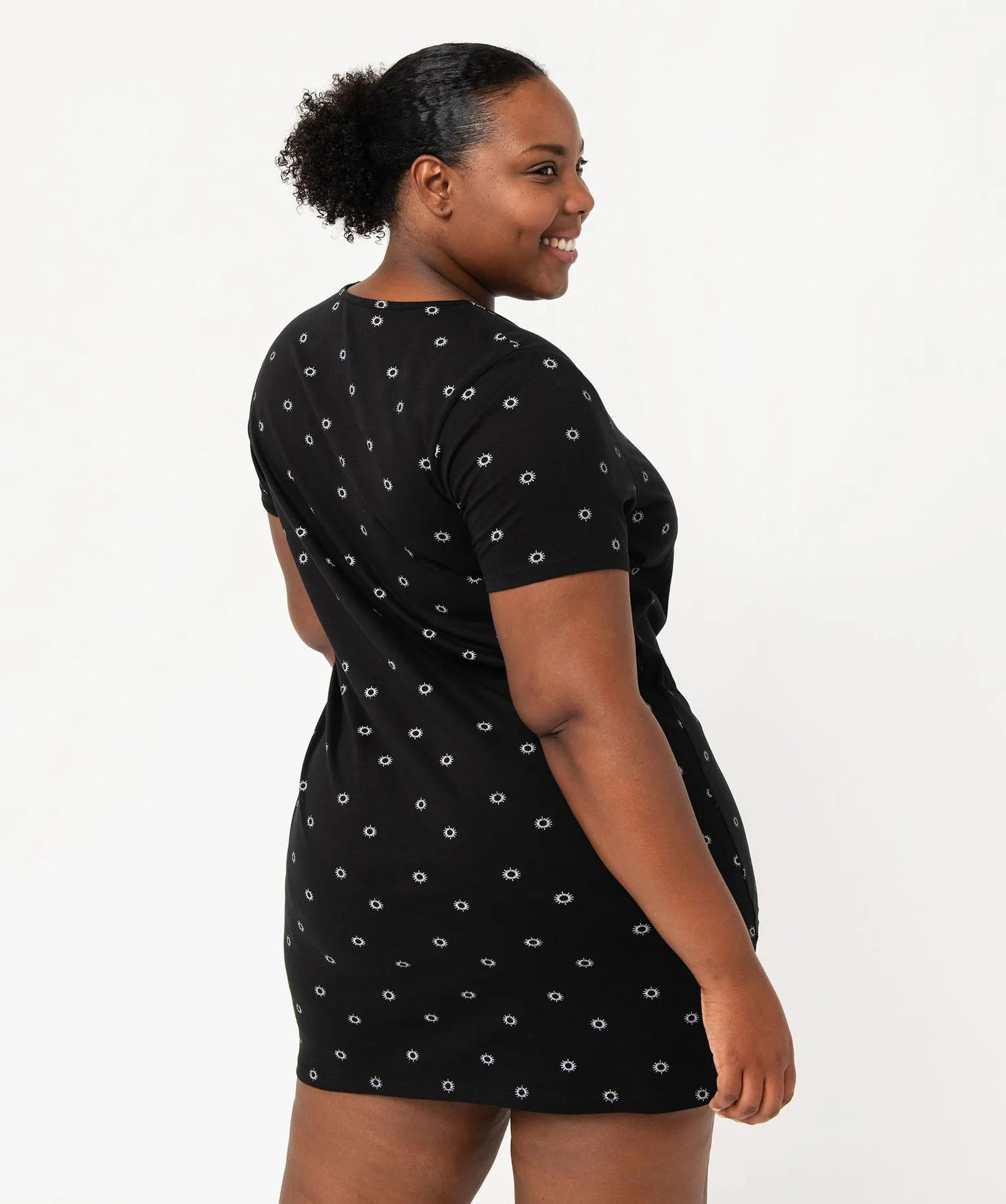 chemise de nuit a manches courtes avec motifs femme grande taille noir nuisettes chemises de nuit