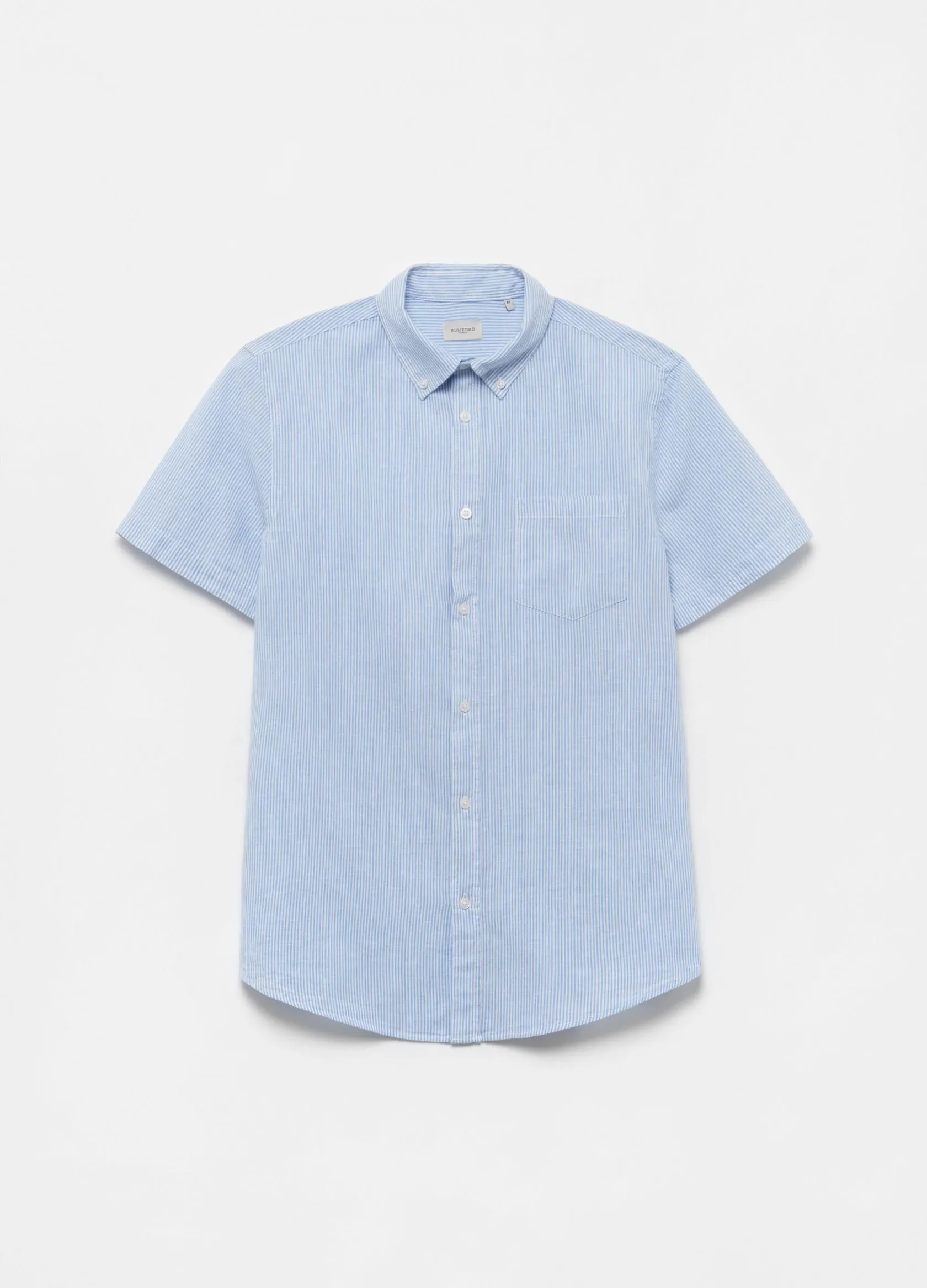 Chemises Casual Homme | Shirt with striped pattern and button-down collar Blanc / Bleu ciel | OVS