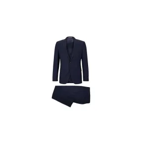 Costume Trois Pièces Slim Fit Laine Carreaux Bleu Foncé Boss |Toulouse