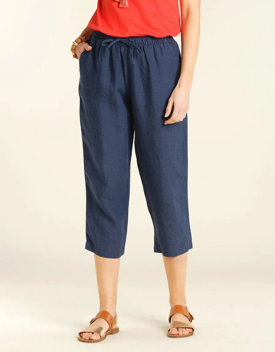 Pantacourt 100% LIN bleu - Pantalons