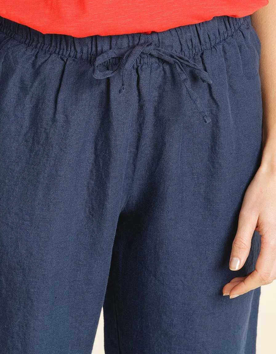 Pantacourt 100% LIN bleu - Pantalons