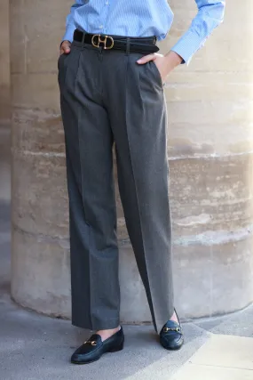 Pantalon à pinces Gaby en flanelle de laine - Gris