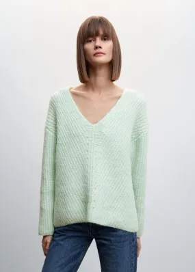 Pulls Et Cardigans | Femme MANGO Pull-over Maille Col En V Vert D´eau