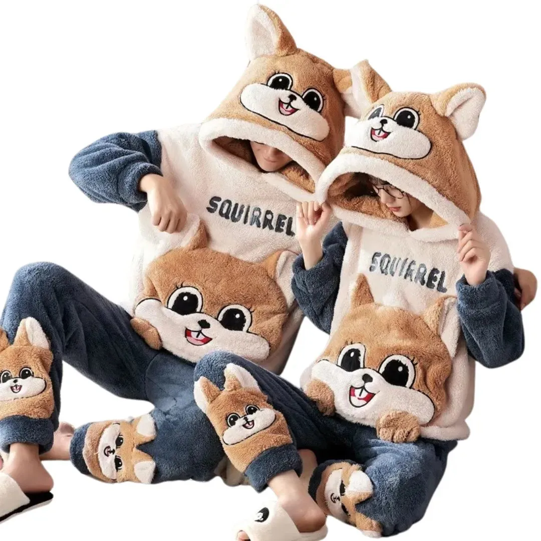 Pyjamas d'Hiver pais pour Couples avec Motif Chat Cartoon - Confort et Style Kawaii