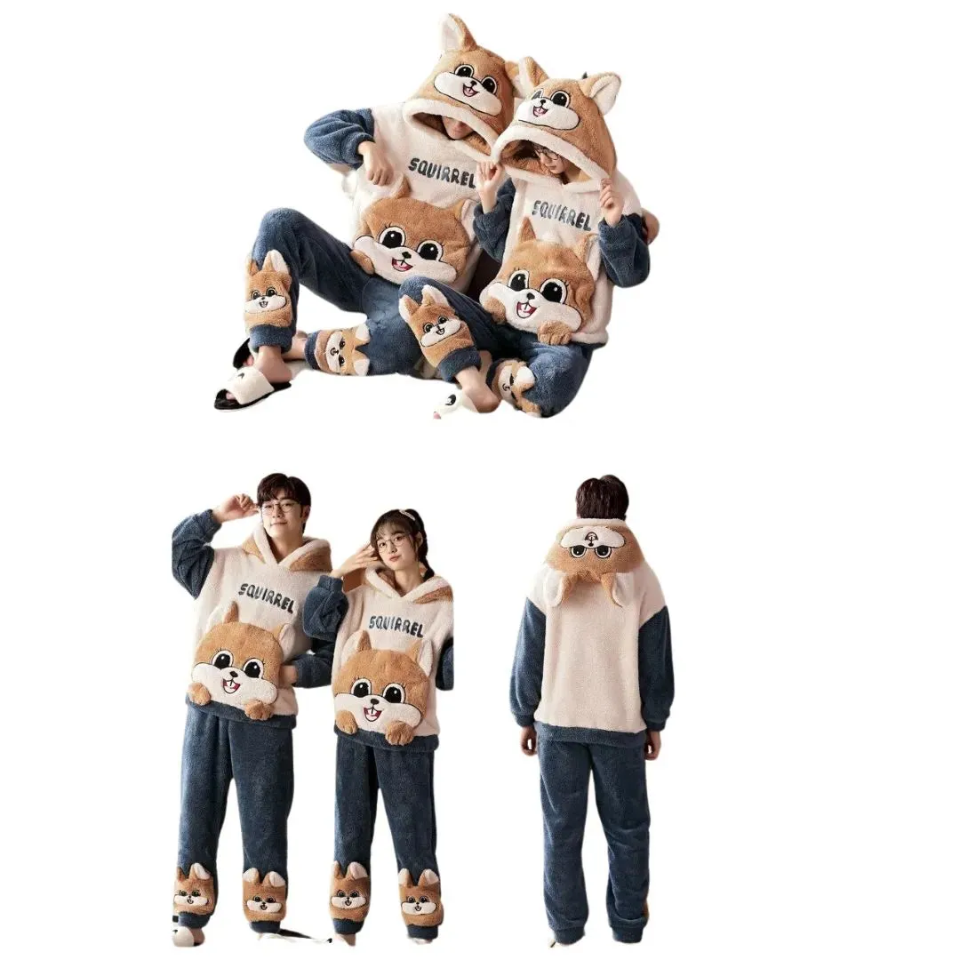 Pyjamas d'Hiver pais pour Couples avec Motif Chat Cartoon - Confort et Style Kawaii